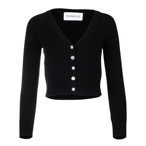 Black V-Neck Cropped Cardigan