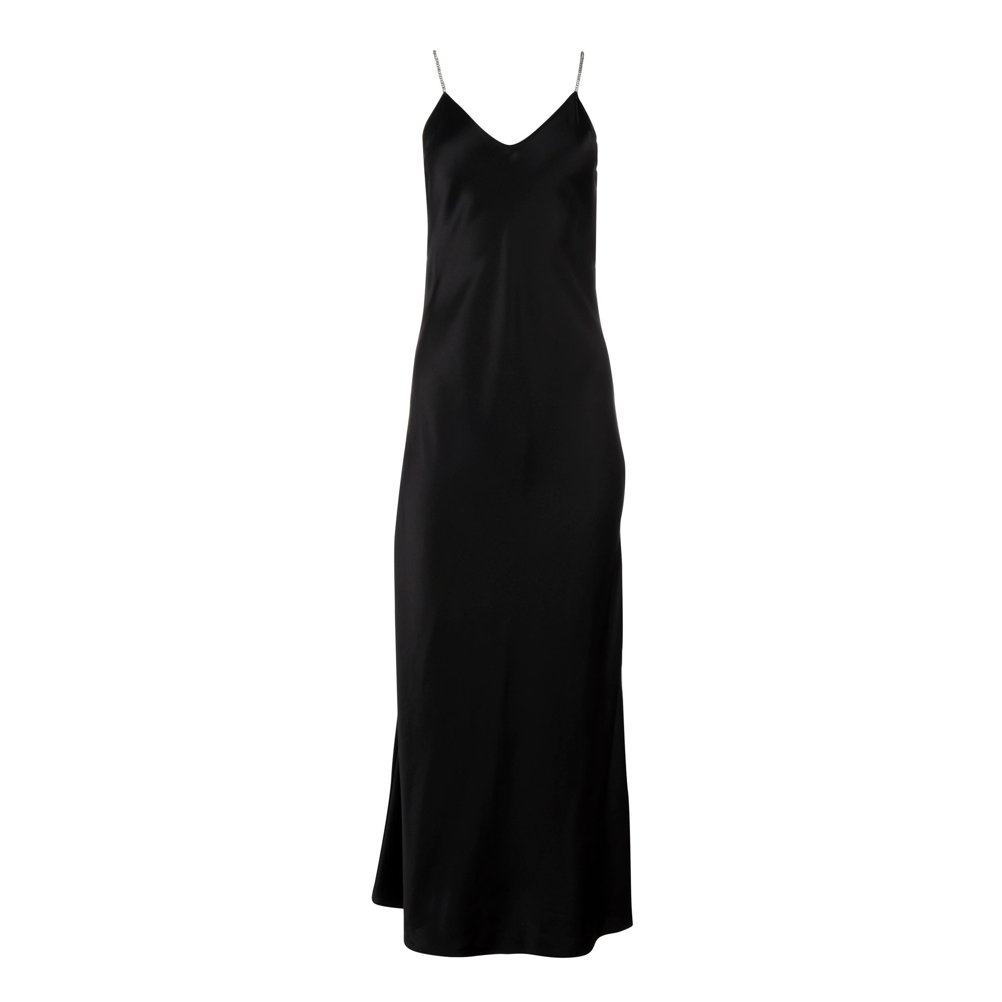Noir Crystal Strap Long Silk Slip Dress - Dannijo