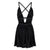 Pleated Noir Plunge Neck Mini Dress